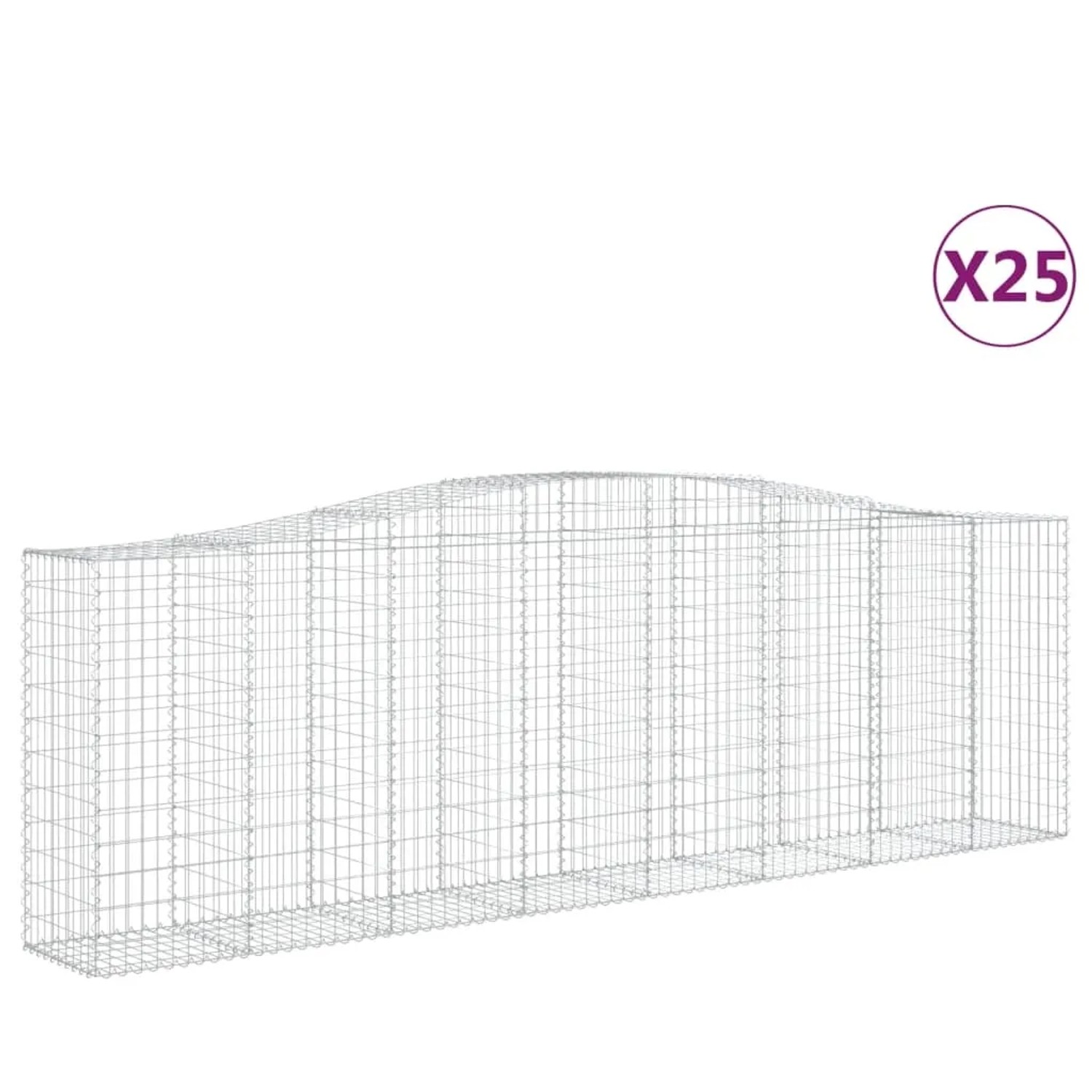 Set aus 25 vidaXL Gabionen mit Hochbogen, 400x50x120/140cm, aus verzinktem Eisen für Hochbeete.