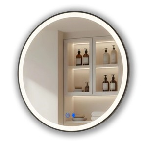 Runder ARTFORMA LED Badspiegel 80 cm mit schwarzem Mattrahmen, Beleuchtung, Antibeschlag und Touch-Steuerung im Badezimmer.