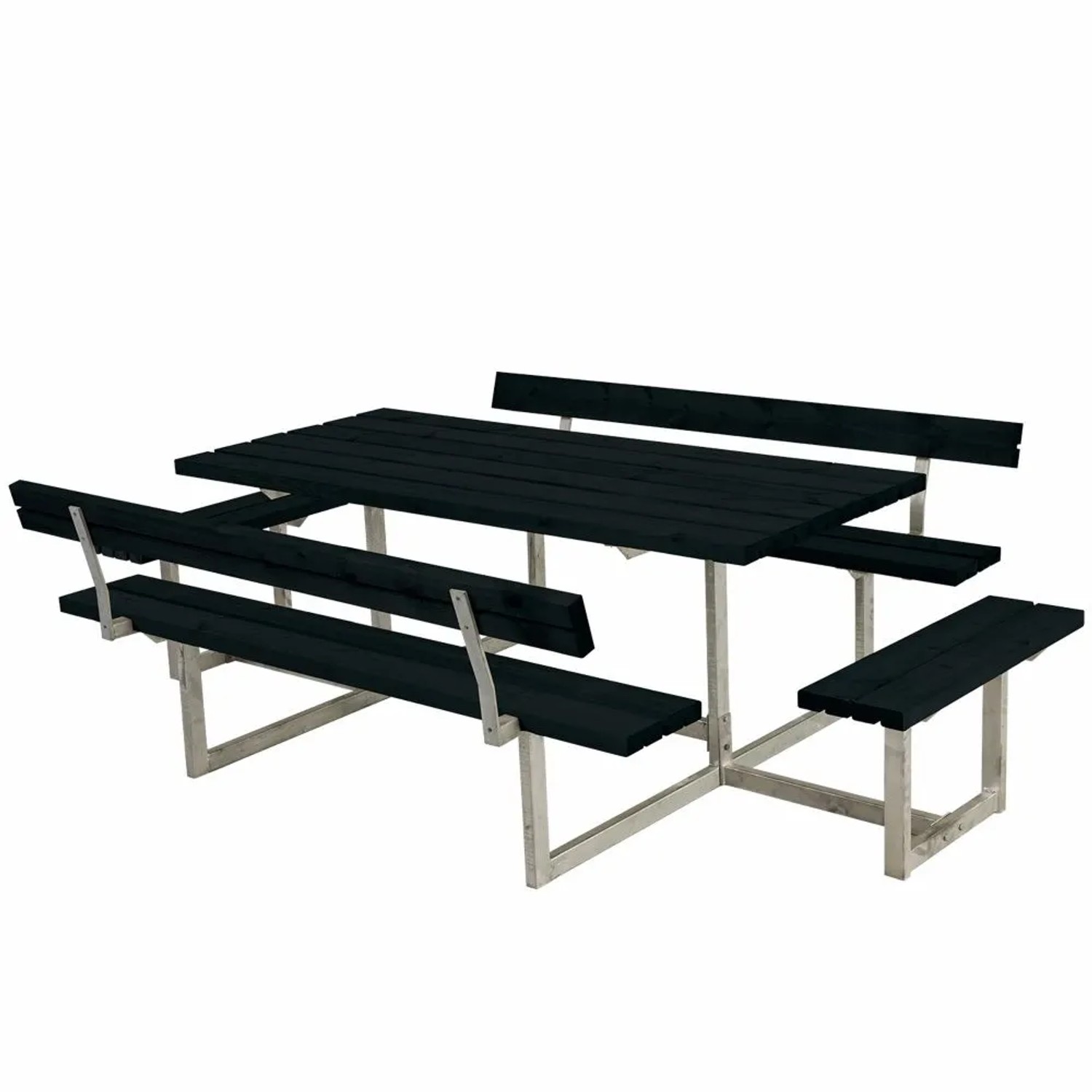 PLUS Gartenmöbel-Set Basic 260 cm mit 2 Anbausätzen und 2 Rückenlehnen Schwarz