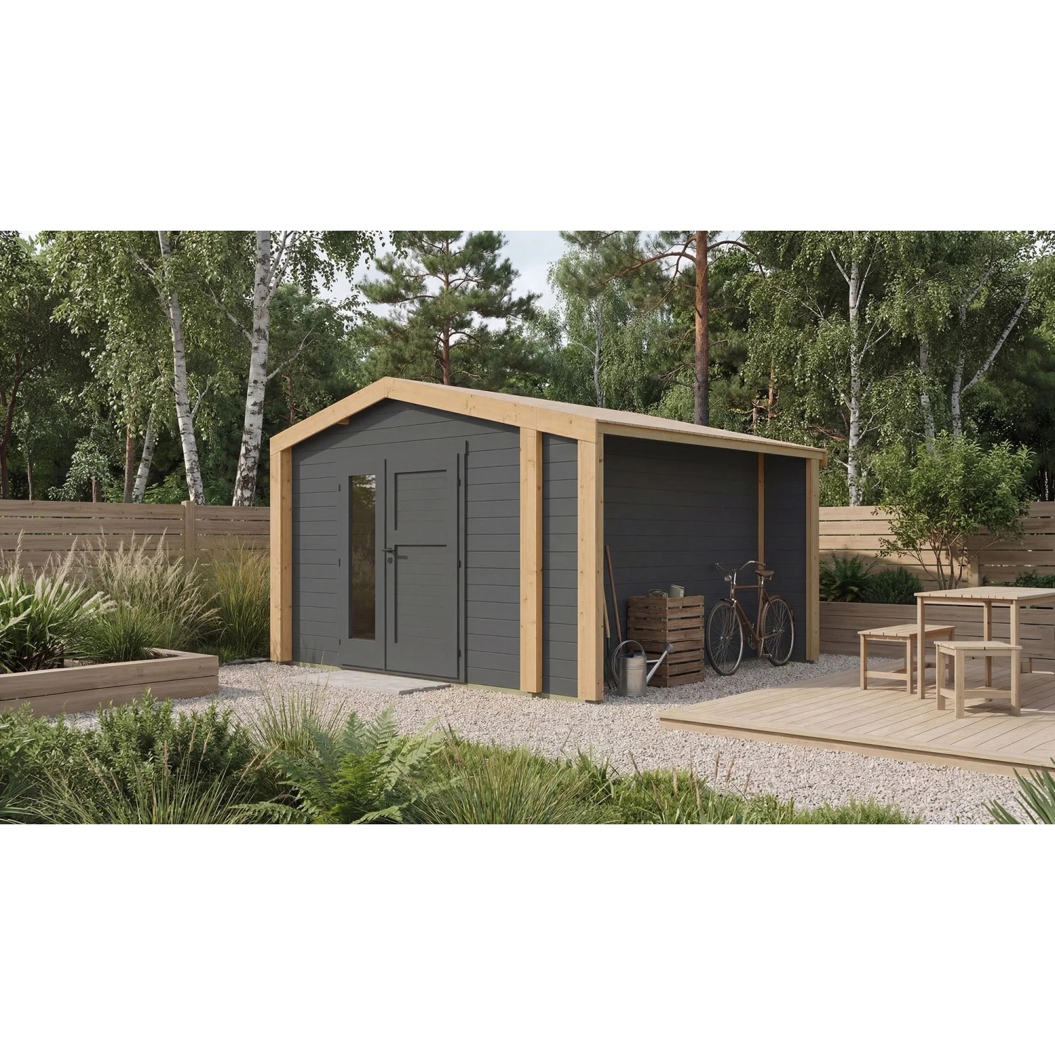 Weka Holz-Gartenhaus Killarney Satteldach Lasiert 361 cm x 313 cm