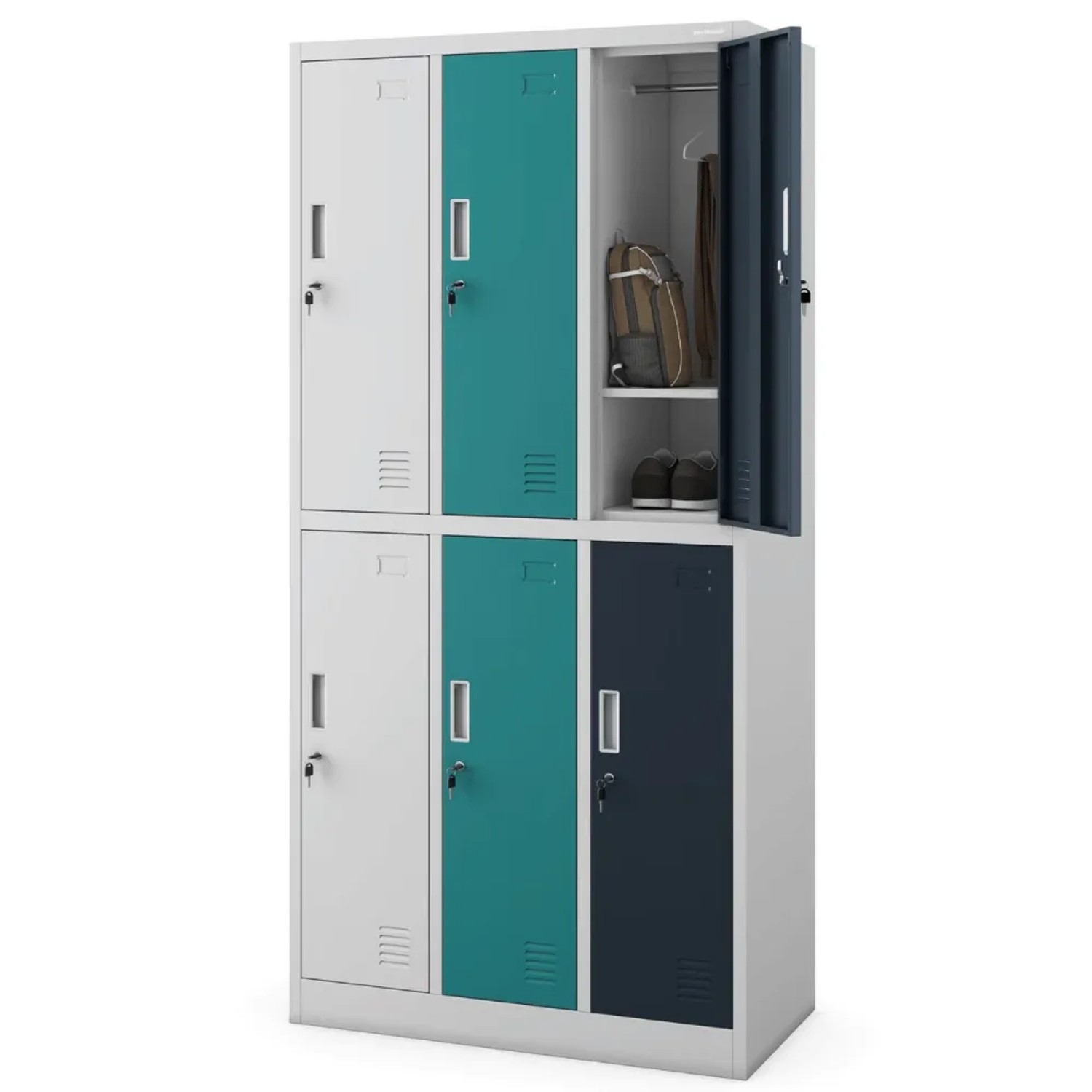 JAN NOWAK Umkleideschrank Spind IGOR 6 Abteile 185 x 90 x 45 cm Grau-Blau-Anthrazit