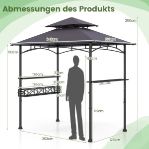 Costway Grillpavillon mit Doppeldach Seitenregalen Flaschenöffner Dunkelgrau