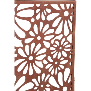 Detailansicht des Pflanzkübel Ezra mit Sichtschutz in Rostbraun mit Blumenmuster.