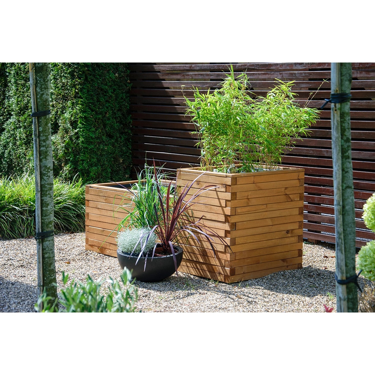 Dobar Hochteich Superb aus Kiefernholz mit Teichfolie, braun, 180x78x80cm, bepflanzt.