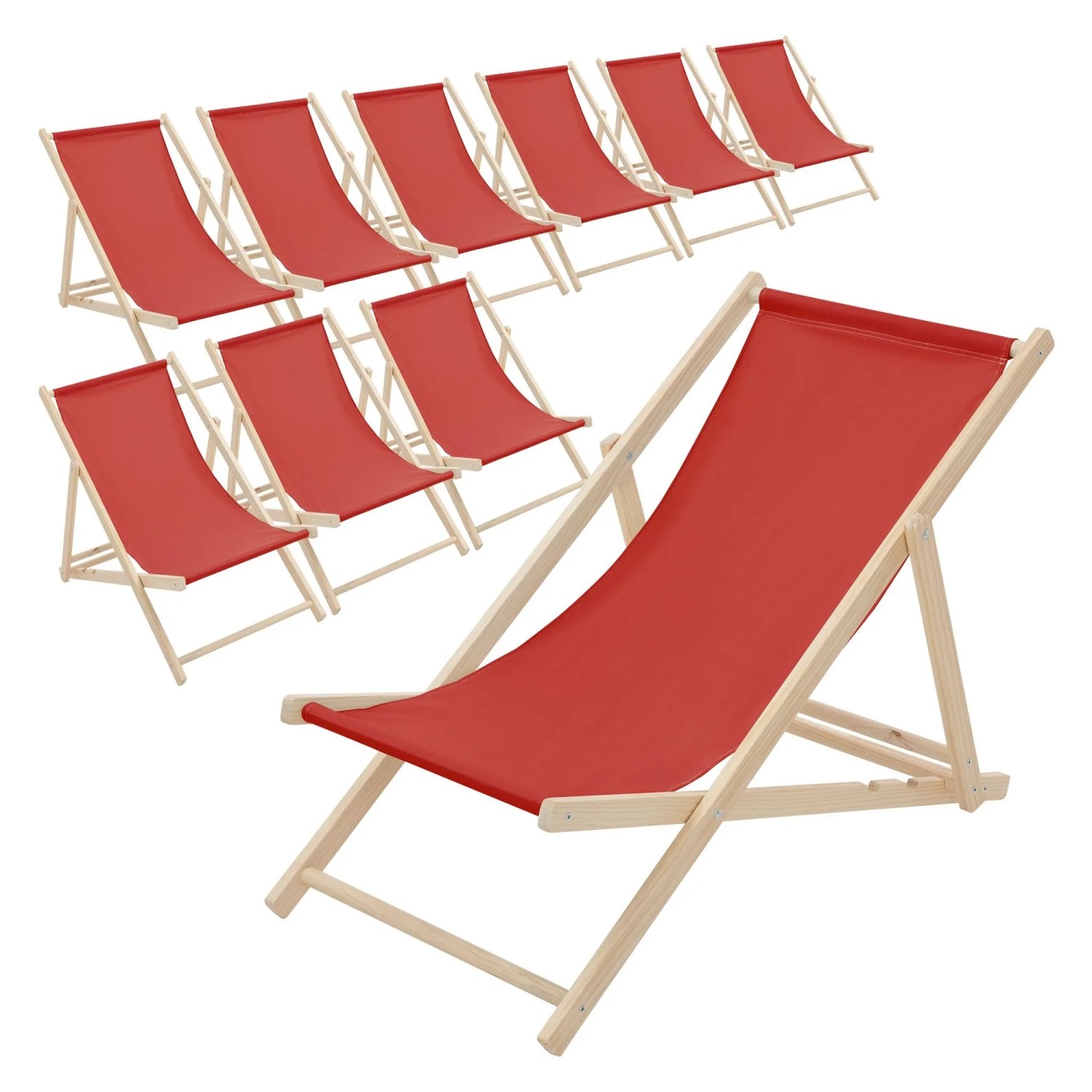 ECD Germany Liegestuhl 10Er Set Klappbar Rot aus Holz