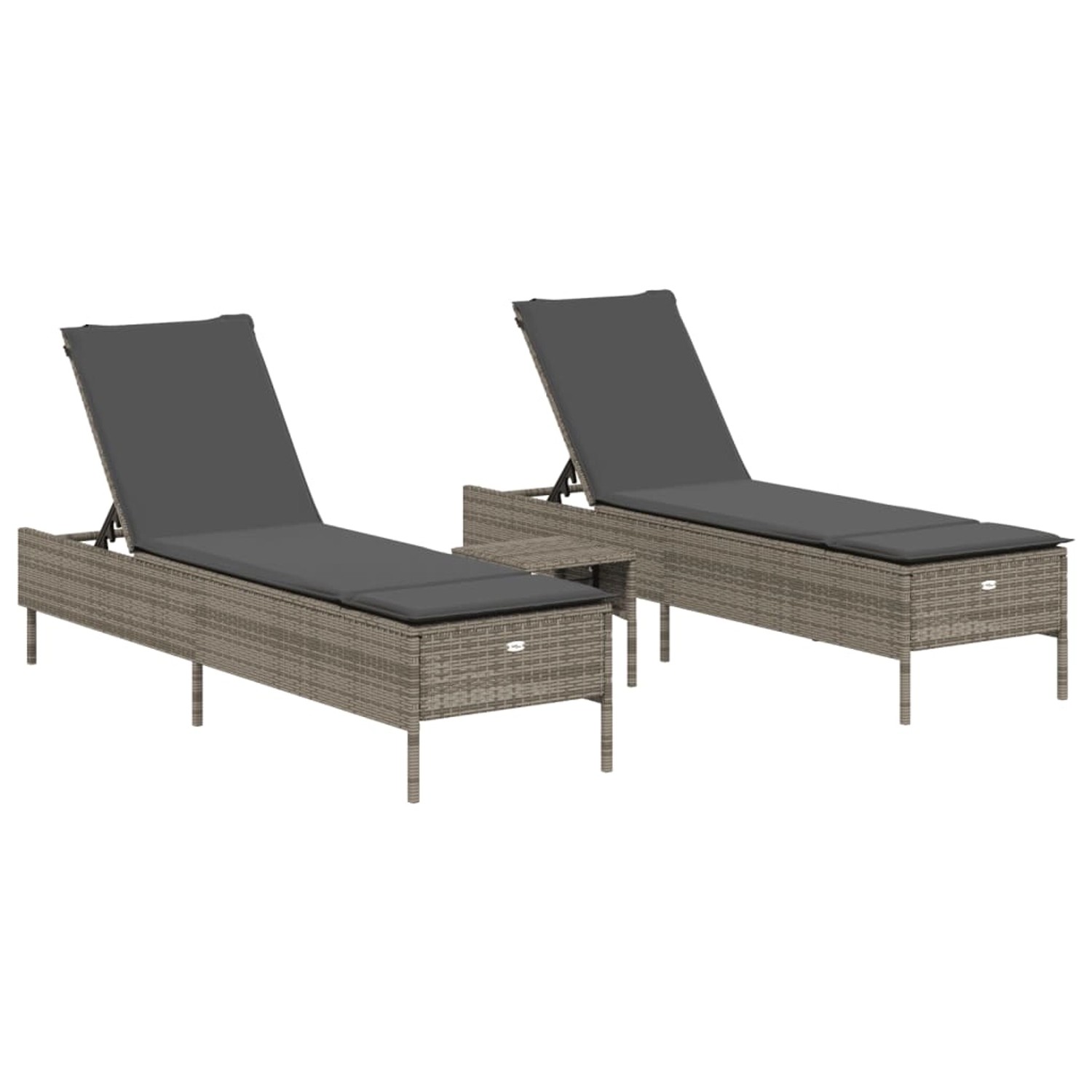 vidaXL 3-tlg Sonnenliegen-Set mit Auflage Grau Poly Rattan 3284265