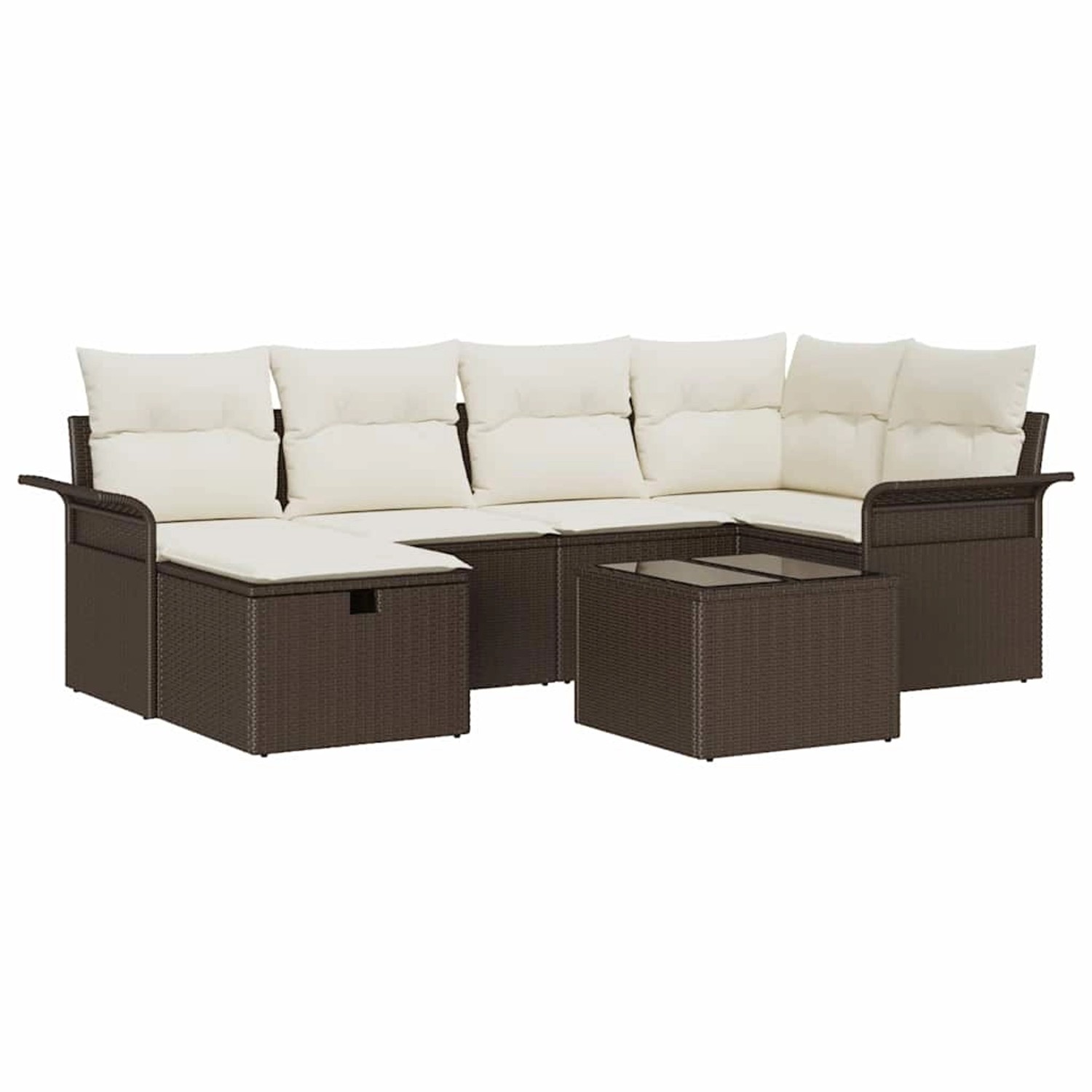 vidaXL Garten-Sofa-Set mit Kissen mit Speicher 7-Tlg Braun Poly Rattan 3360 günstig online kaufen