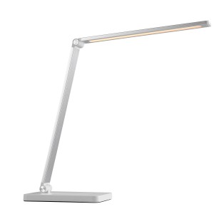 Weiße LED-Tischlampe Lomina von Brilliant, 38 cm hoch, für Schreibtisch oder Nachttisch.