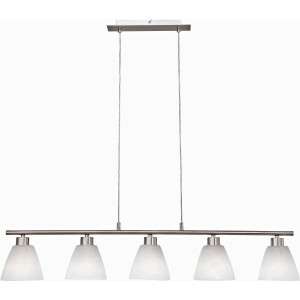 Globo ILLIMANI Pendelleuchte, Nickel matt, mit 5 Lampenschirmen in Alabaster-Optik.