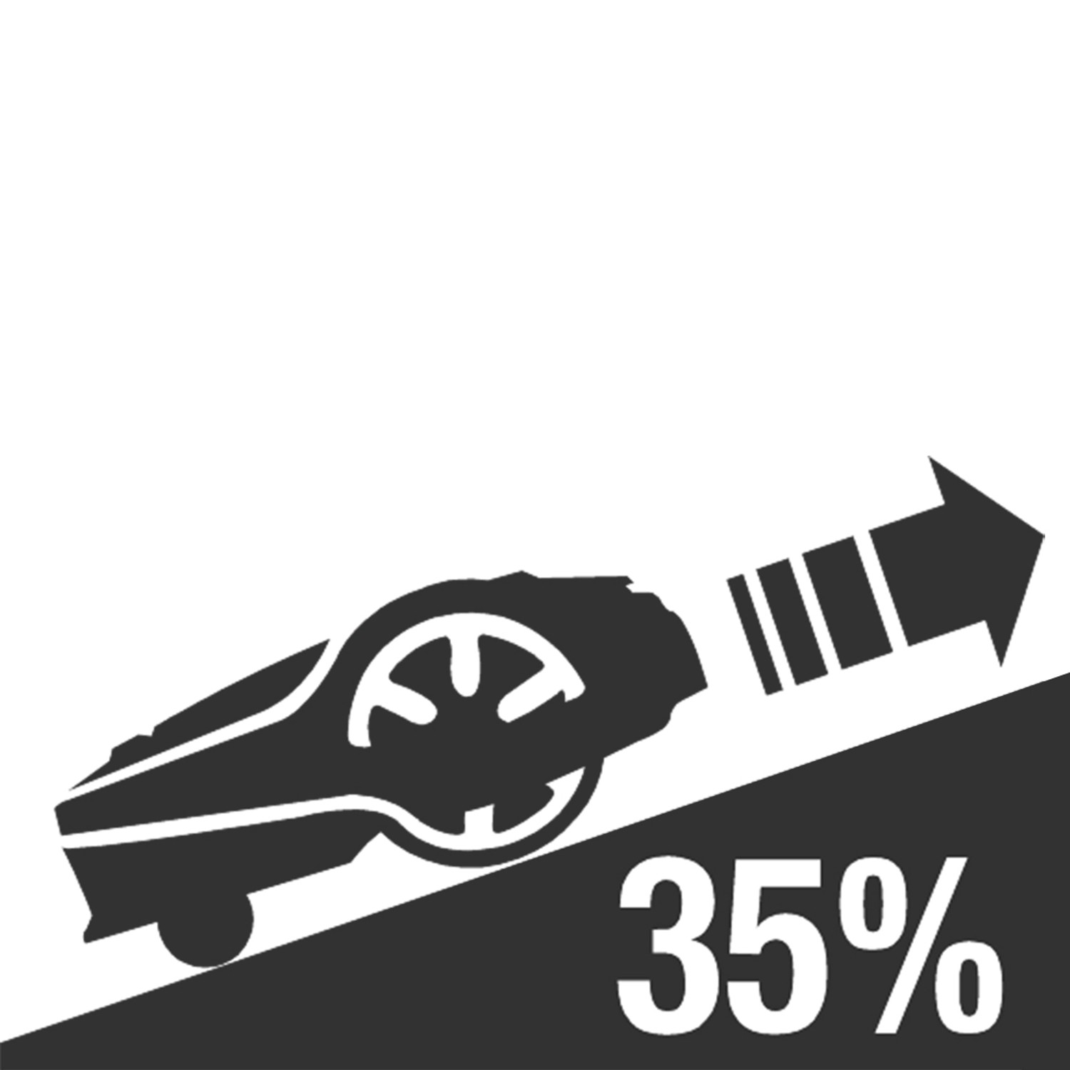 Symbol: Gardena Mähroboter überwindet Steigungen bis 35%.