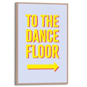 Gerahmtes Bild "Dancefloor" von Reinders, 30x20 cm, gelbe Schrift und Pfeil auf blauem Grund.