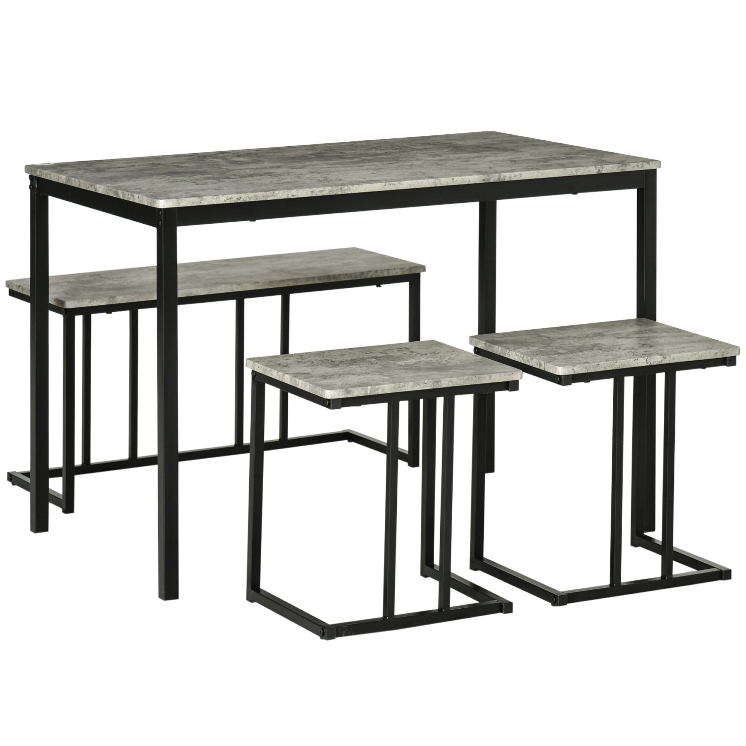 Thumbnail - HOMCOM Essgruppe mit 3 Bänken für 4 Personen MDF Stahl Grau 110L x 70B x 75H cm