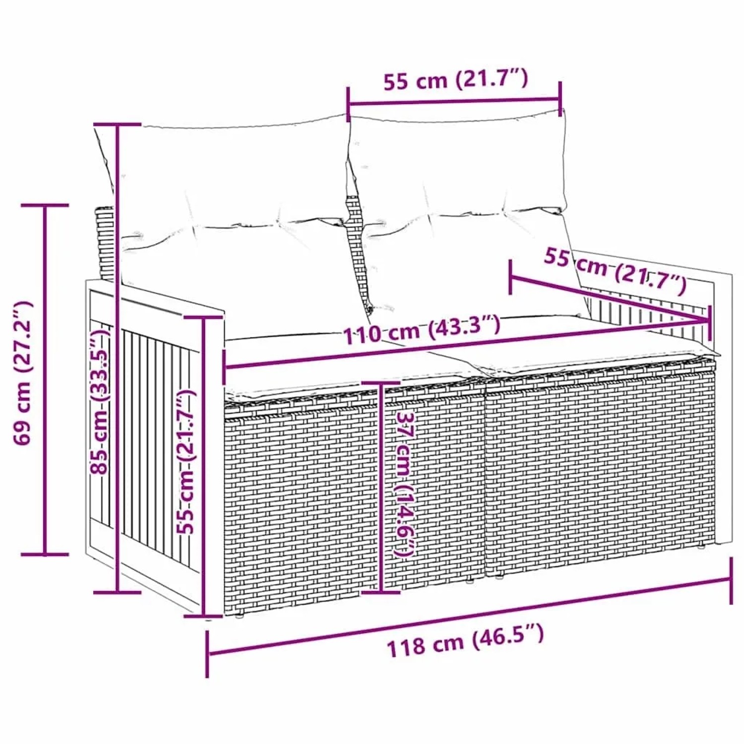 vidaXL Gartensofa-Set, 11-teilig, beige/creme, Poly-Rattan, Maße: 204x173x85 cm. Gartenmöbel für Terrasse und Garten.