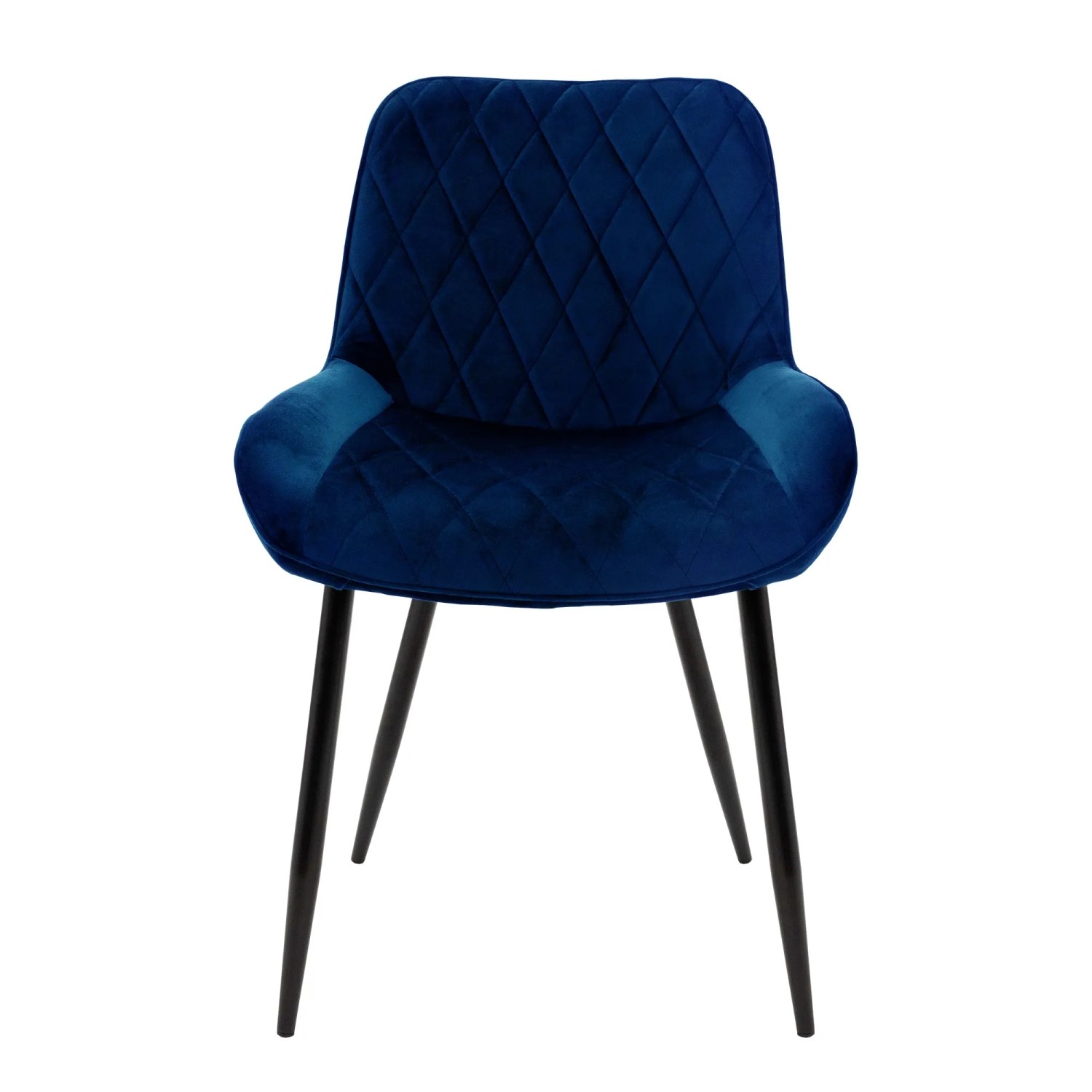 ML-Design Esszimmerstuhl 4er Set, dunkelblaues Samt, Rautenmuster, schwarze Beine.
