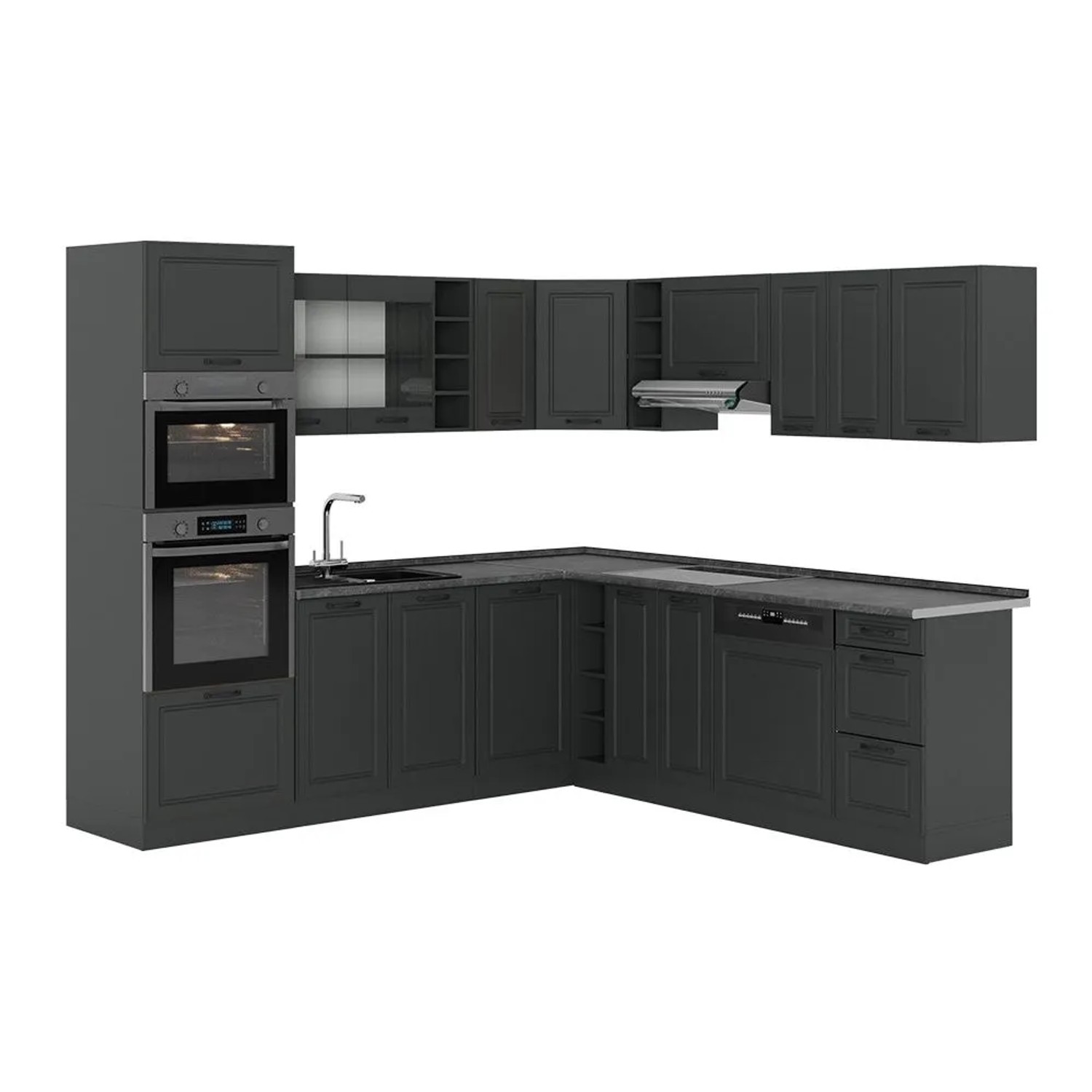 Vicco Eckküche R-Line Anthrazit Landhaus/Anthrazit 247 x 82 ohne Arbeitsplatte