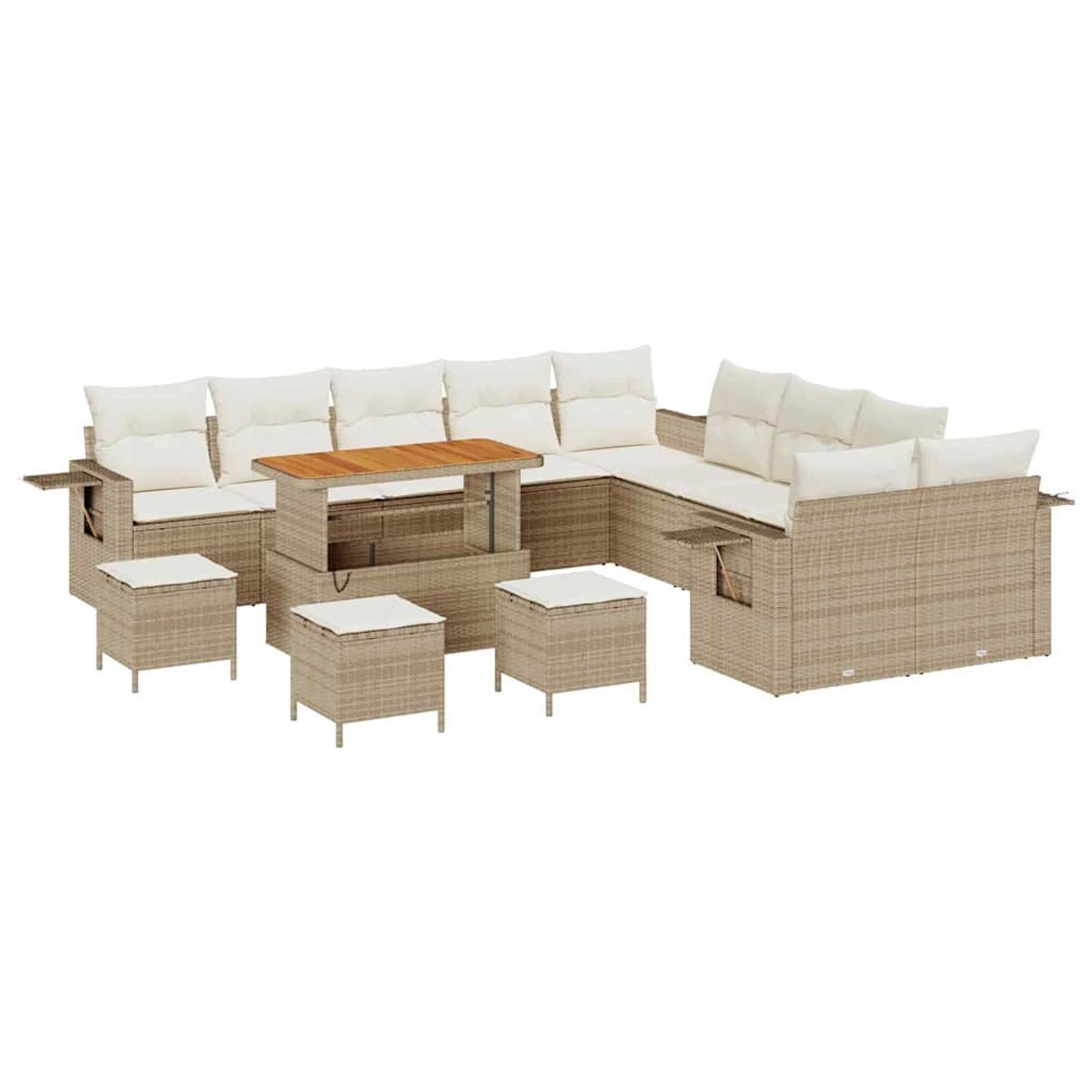vidaXL Garten-Sofa-Set mit Speicher 14-Tlg Beige Poly Rattan 3363761 günstig online kaufen