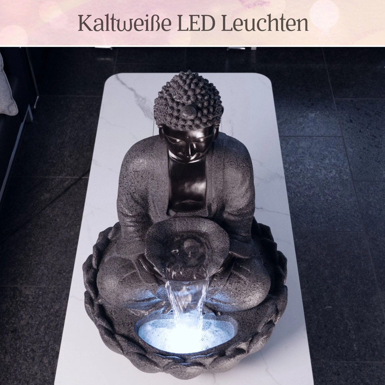Intergarden Wasserspiel Zimmerbrunnen Groß Buddha 83cm mit Beleuchtung_6