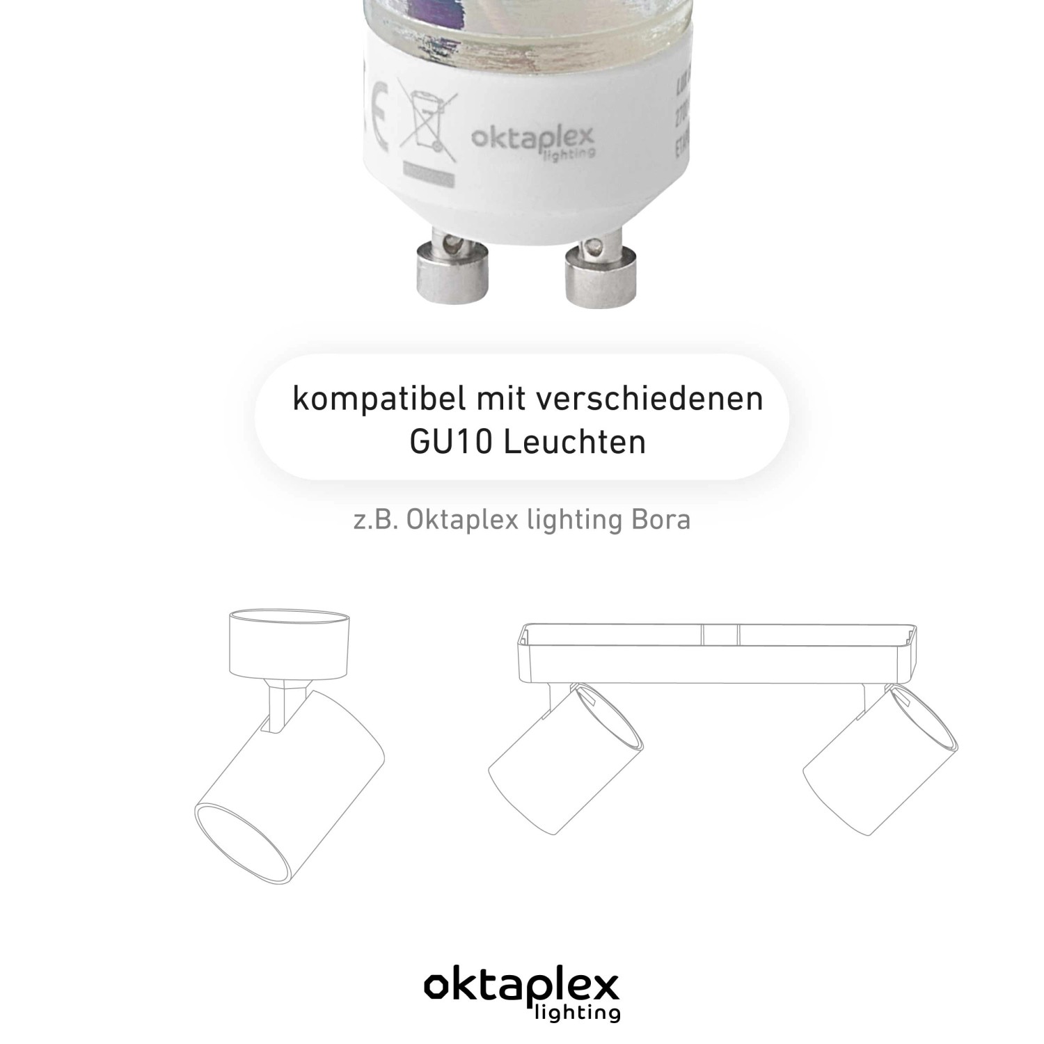Oktaplex Lux GU10 LED Leuchtmittel 6er Set, 2700K Warmweiß, kompatibel mit GU10 Leuchten.