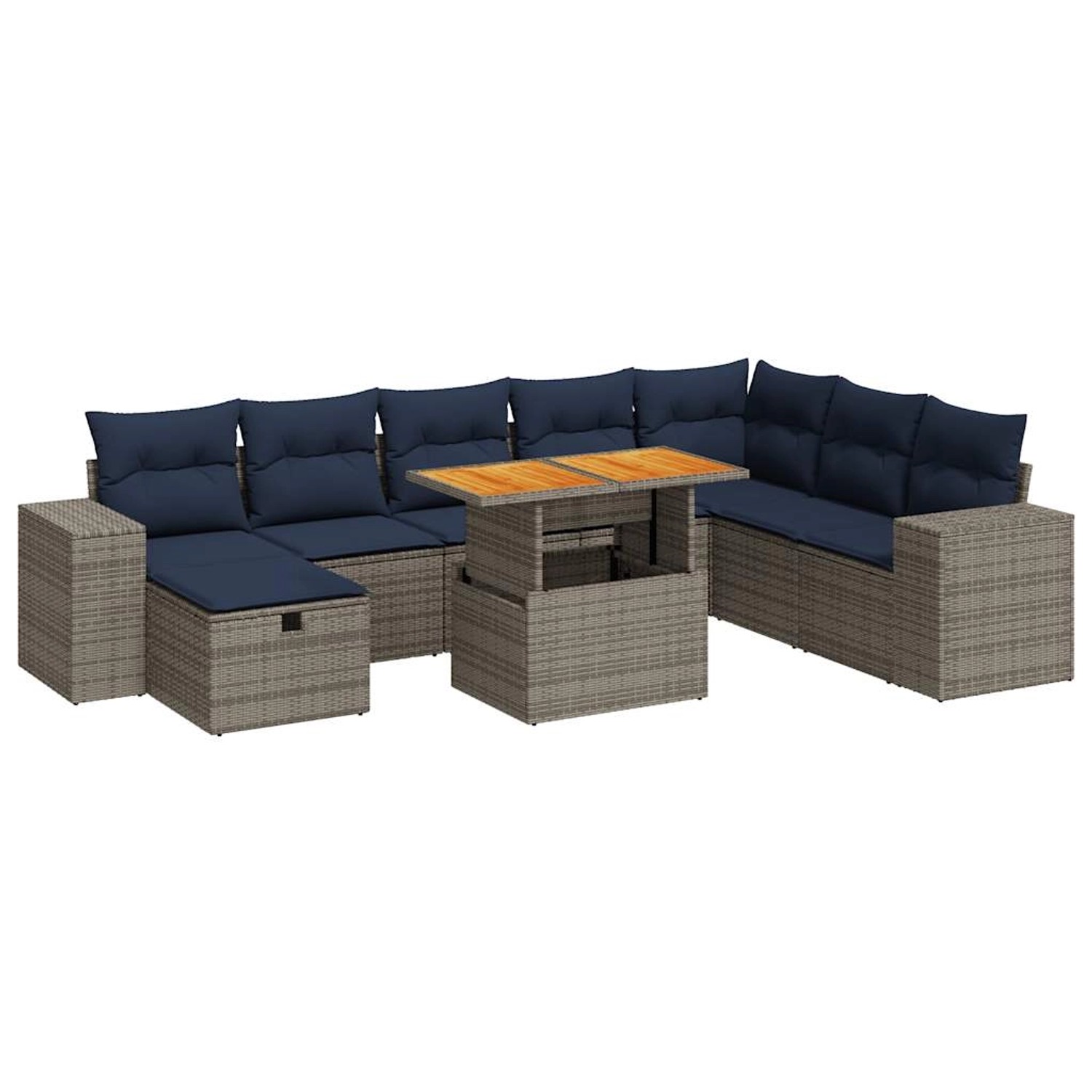 vidaXL 9-Tlg Garten-Sofagarnitur mit Kissen Grau Poly Rattan Akazie 3328104 günstig online kaufen