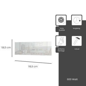 Fenix Infrarotheizung ECOSUN Glasheizung 600W Spiegel, Maße 118,5x58,5x4,1cm.