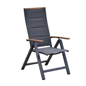 Merxx Verona Gartensessel, klappbar und 5-fach verstellbar, Graphitgrau mit Holzoptik.