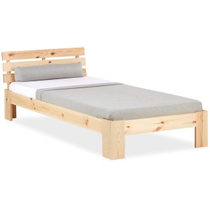 Homestyle4u Holzbett 90x200 cm mit Lattenrost, Kiefer massiv, natur lackiert.