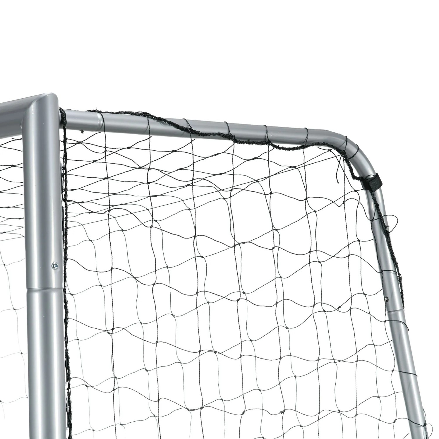 Detailansicht des SPORTNOW Fußballtors: Grauer Stahlrahmen mit schwarzem PE-Netz für Fußballtraining.