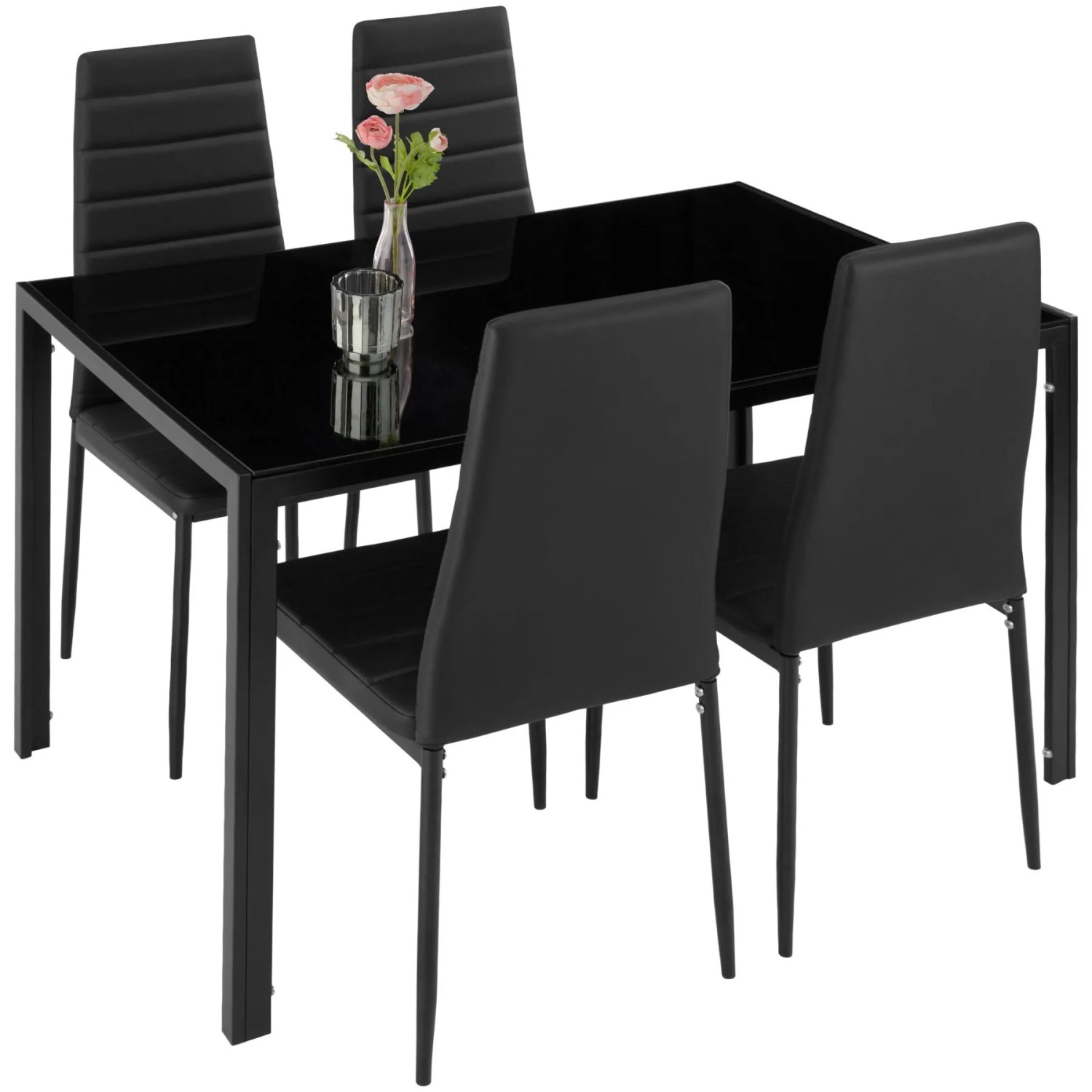 Tectake Esszimmergruppe Berlin 5 Teilig Esstisch Mit 4 Stühlen  120 x 70 x 75 cm Schwarz