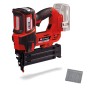 Einhell Akku-Nagler Fixetto 18/50 N: Rote Akku-betriebene Nagelpistole mit Nägeln.
