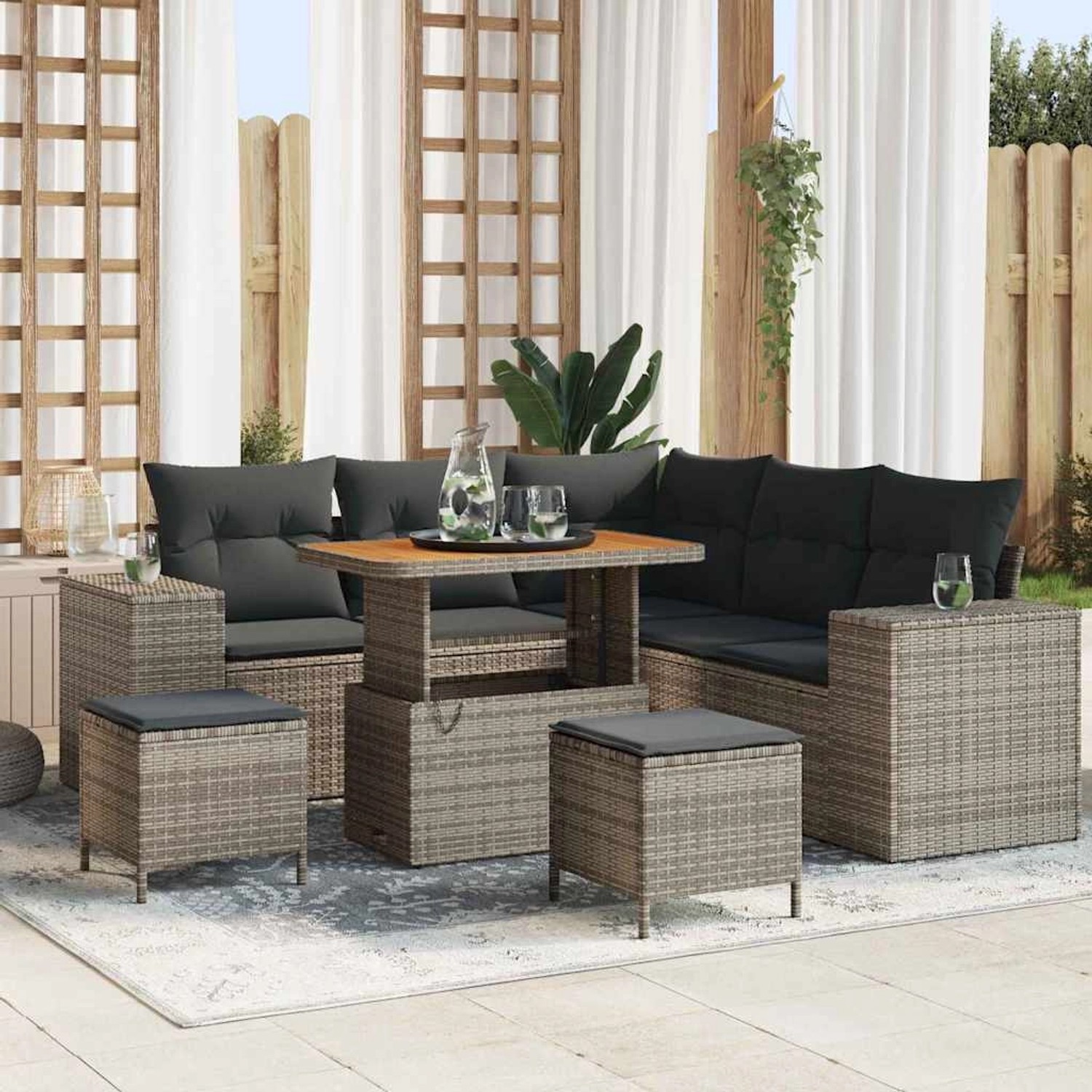 Graues 8-teiliges Garten-Sofa-Set aus Poly Rattan von vidaXL für Terrasse und Garten.