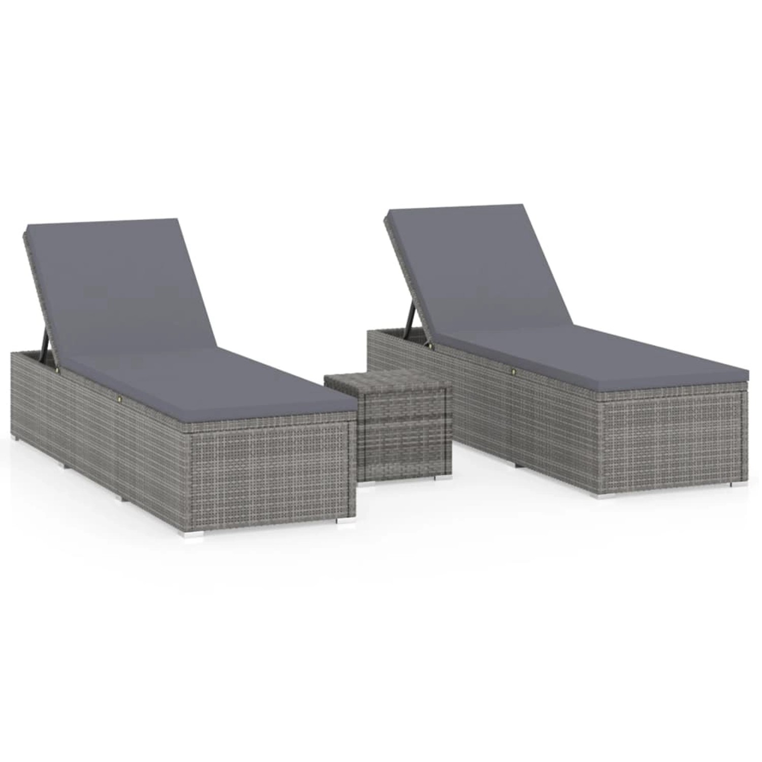 furnicato 3-tlg. Garten-Sonnenliegen mit Teetisch Poly Rattan Grau günstig online kaufen