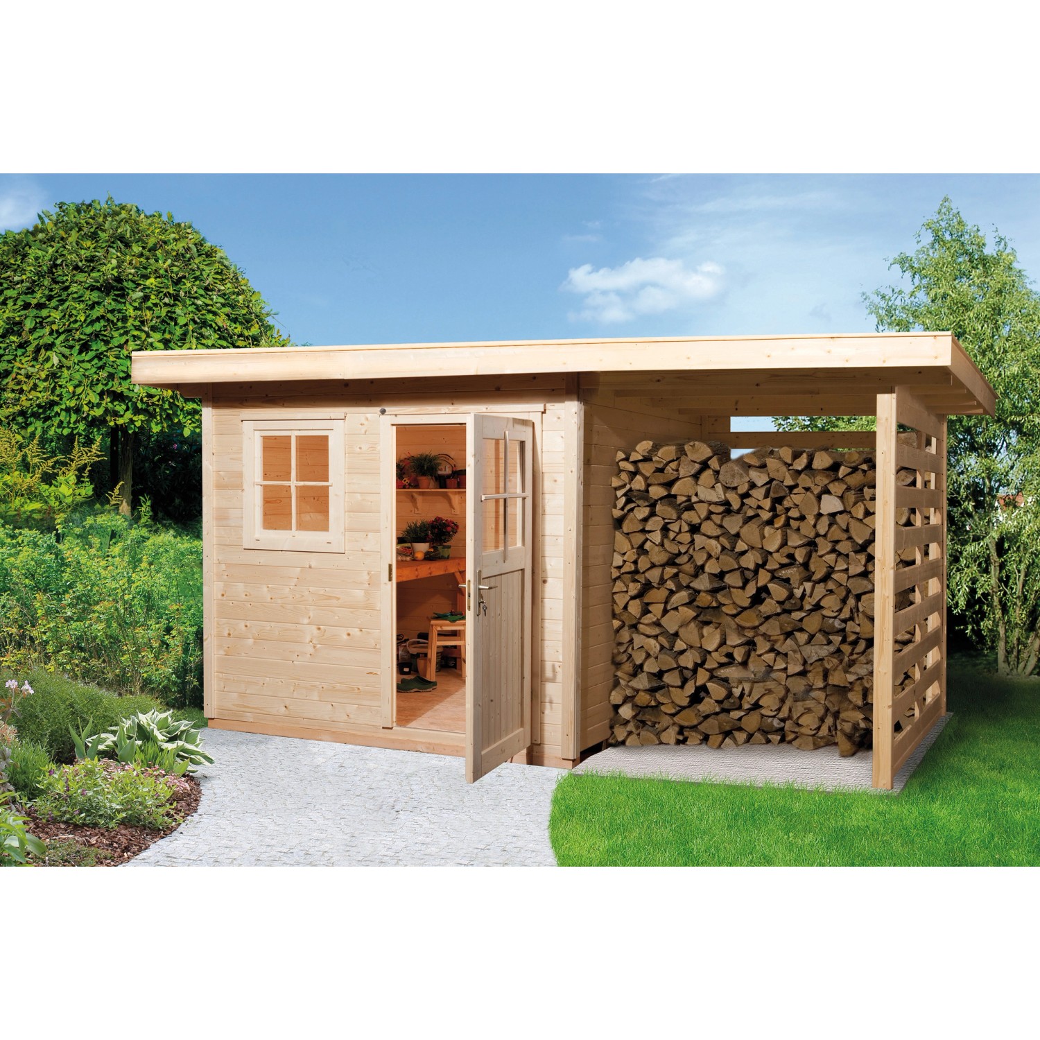 Holz-Gartenhaus Flachdach Unbehandelt 430 cm x 280 cm