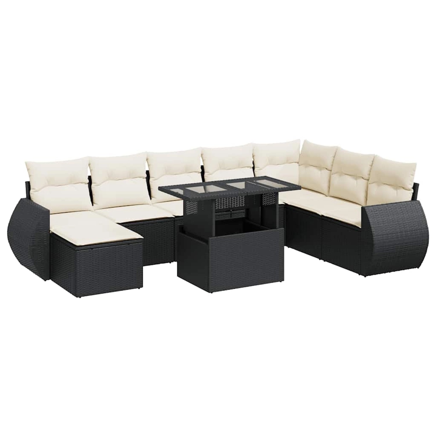 vidaXL 9-Tlg Garten-Sofagarnitur mit Kissen Schwarz Poly Rattan 3326687 günstig online kaufen