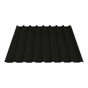 Schwarzes Ruukki Dachblech für Holzbrüder Carport Ralf 42. Wetterfest und langlebig.