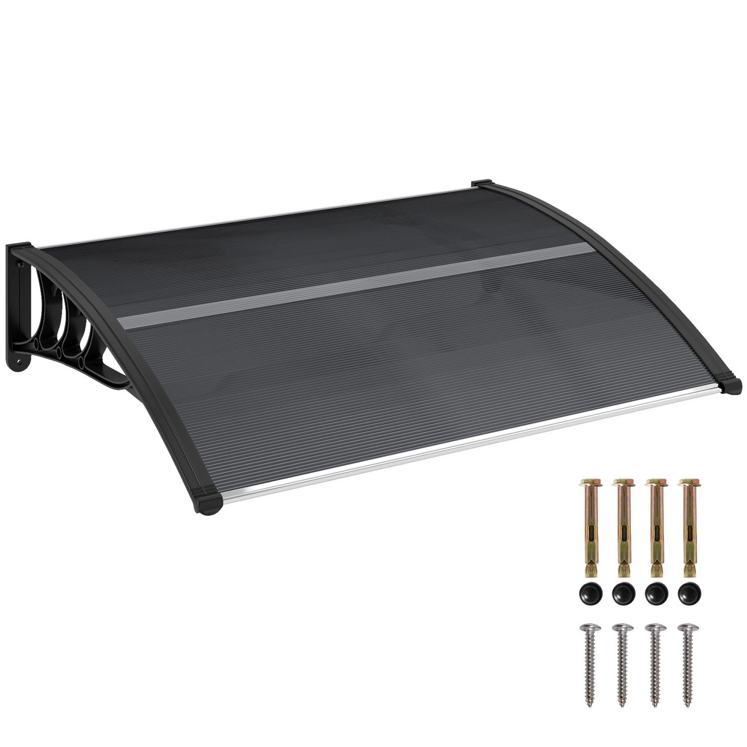 Outsunny Vordach für Haustür Polycarbonat Schwarz 100L x 75B x 23H cm