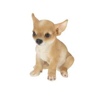 Deko-Figur: Sitzender, beiger Chiwawa Hund, 20 cm, für Haus und Garten.