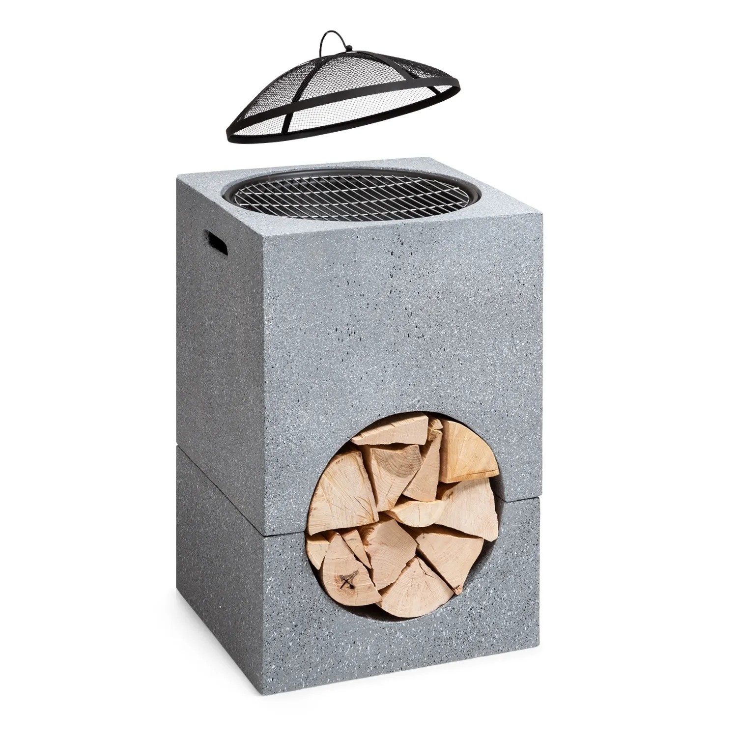 Blumfeldt Monolith Feuerschale mit Grill MGO & Stahlschale inkl. Funkenschutz Grau