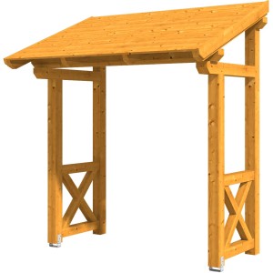 Skan Holz Vordach Paderborn 4, Eiche hell lasiert, 242x156cm. Haustürvordach aus Holz mit Stützen.