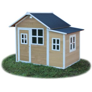 EXIT Loft 150 Holzspielhaus in Natur mit wasserdichtem Dach und Anbau.