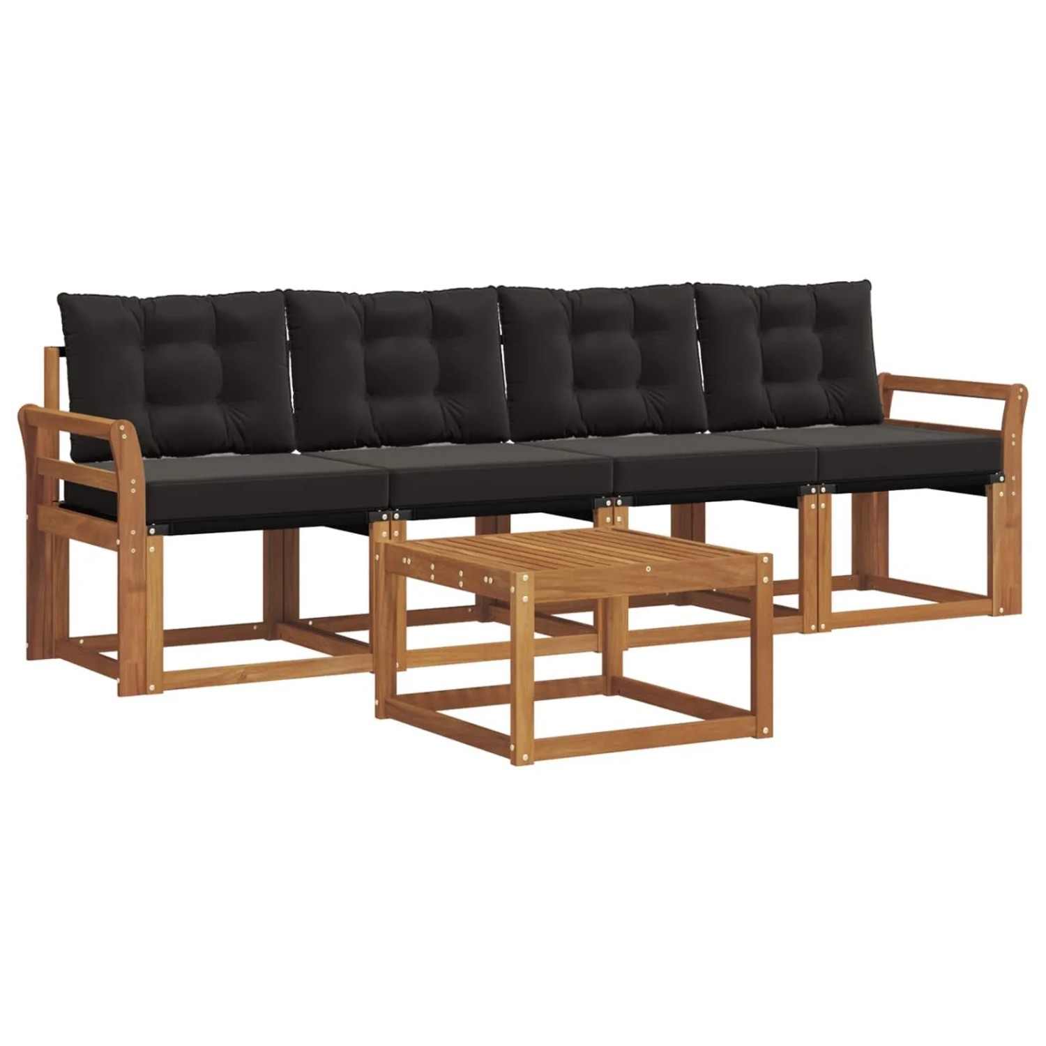 vidaXL Outdoor-Sofagarnitur mit Kissen 5-Tlg Natur und Schwarz 3368379