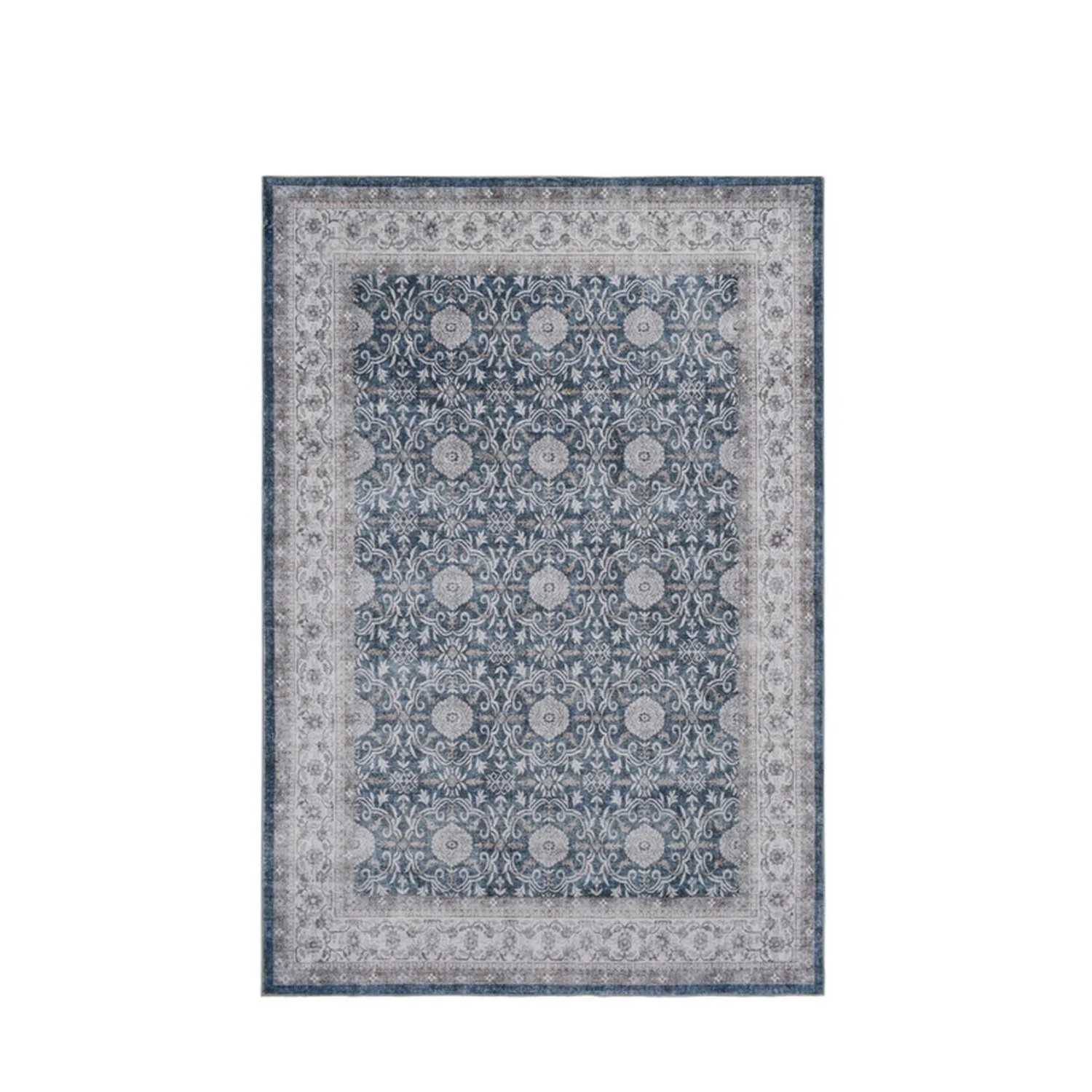 Vercai Rugs Teppich Visco Ornament Elfenbein Blau 160 x 230 cm
