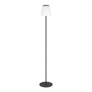 Elegante, schwarz-weiße EGLO Solar LED Stehleuchte SCORDIANO mit Zugschalter.