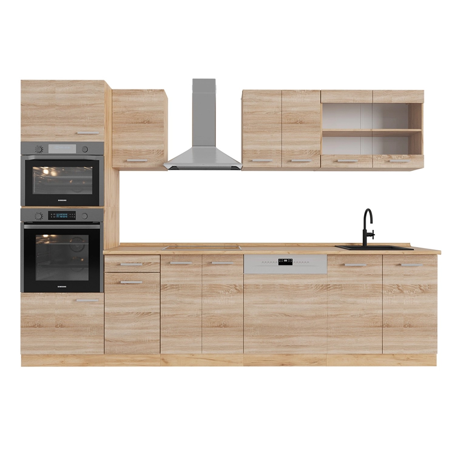 Vicco R-Line Küchenzeile Sonoma/Goldkraft Eiche 300 cm mit HochschrankAP Ei günstig online kaufen