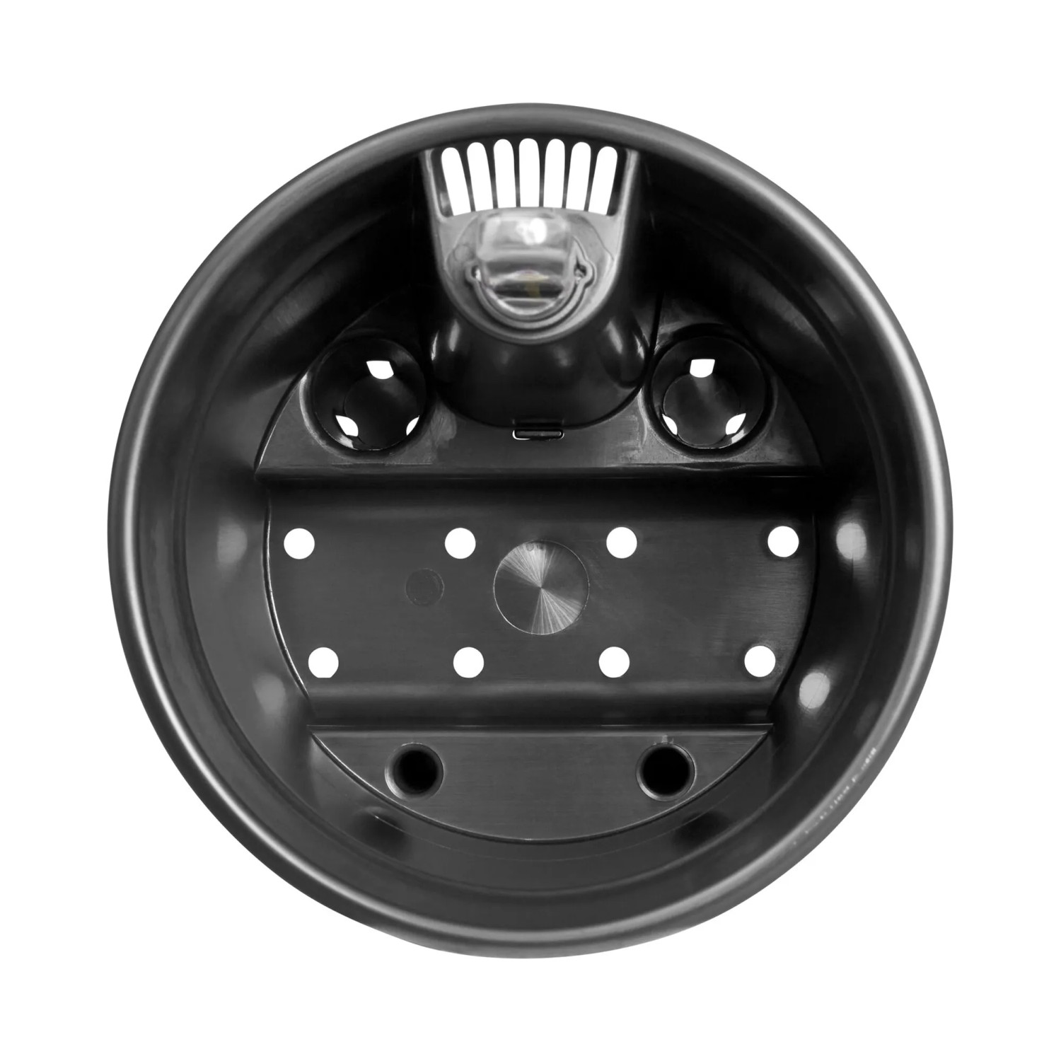 Schwarzes Elho Selbstbewässerungssystem (Ø 15cm) für Blumentöpfe, Aufsicht.