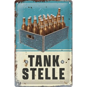 Nostalgic-Art Blechschild Tankstelle Bier, 20x30 cm. Wanddeko mit Bierkiste und Tankstelle Schriftzug.