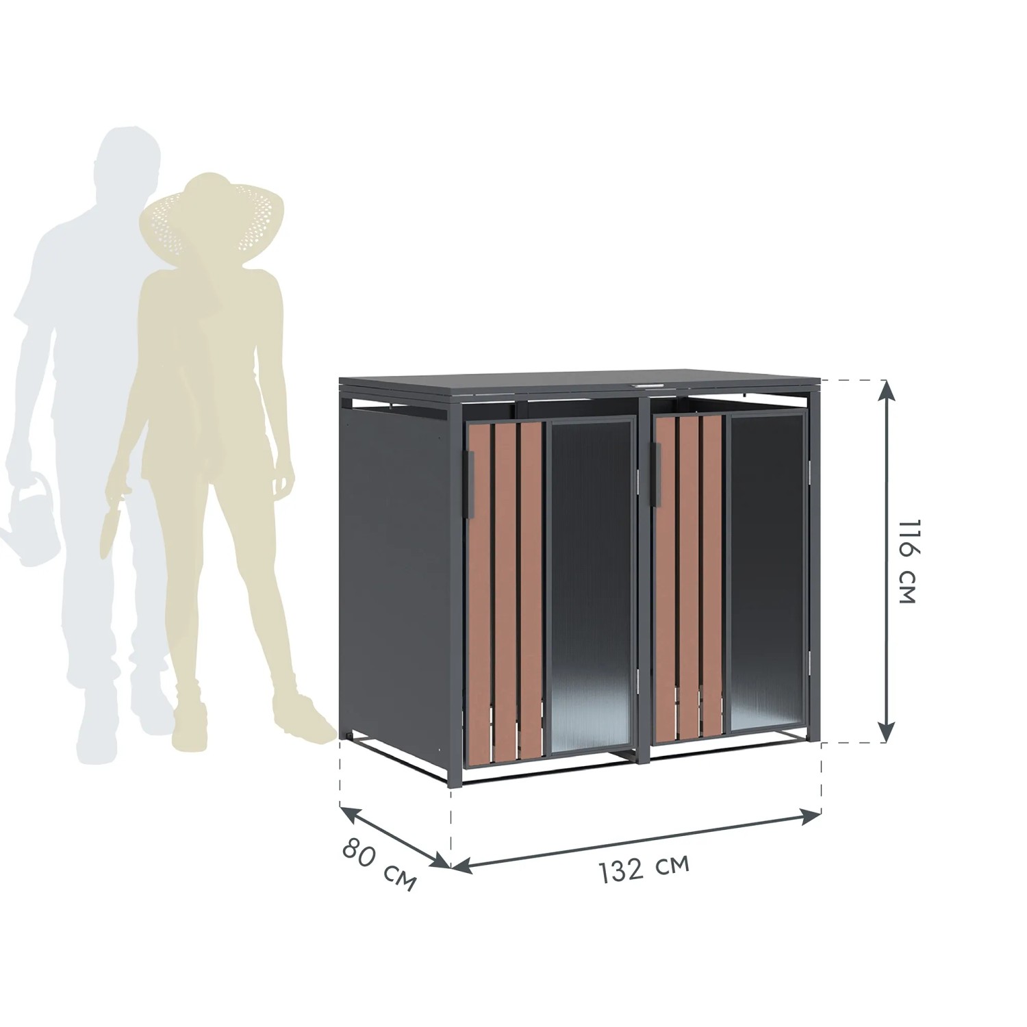 Westmann Mülltonnenbox Status 2, anthrazit mit Holzoptik, für zwei 240L Tonnen.