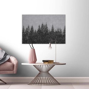 Bricoflor Leinwandbild Tannenwald in Grau und Schwarz mit Waldmotiv in Betonoptik.