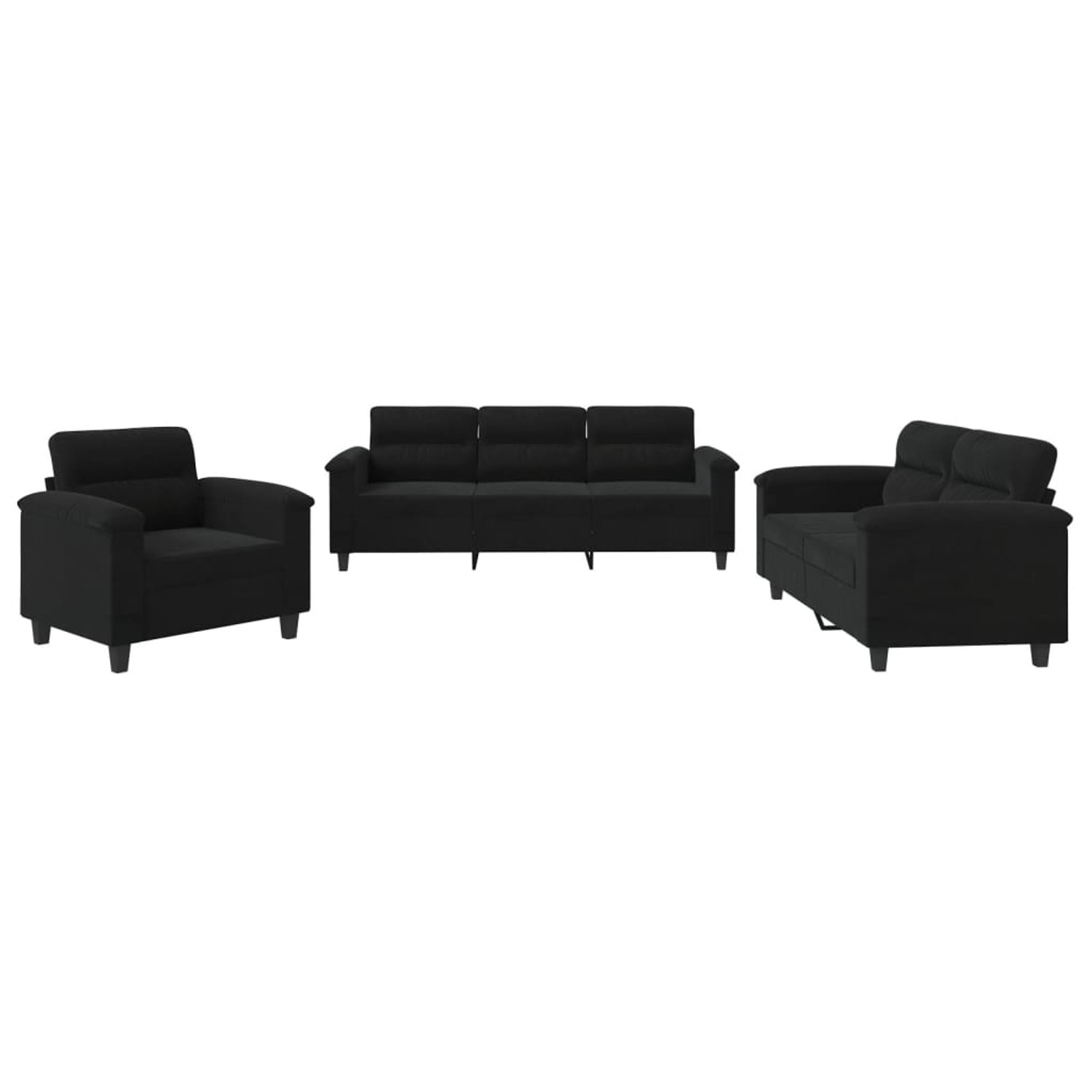 vidaXL 3-Tlg Sofagarnitur mit Kissen Schwarz Mikrofasergewebe 3202293 günstig online kaufen