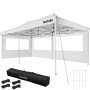 Weißer Faltpavillon 6x3 m von Tectake mit Seitenteilen, Tragetasche, Heringen und Spannseilen.