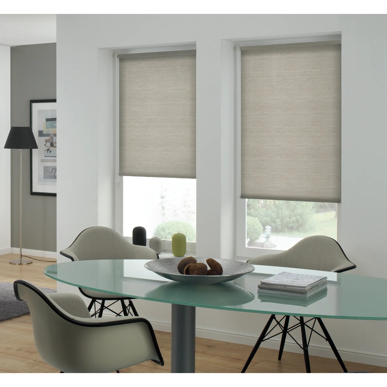 Gardinia EasyFix Rollo Natur, 45x150 cm, grau-melange, lichtdurchlässig, ohne Bohren montiert.